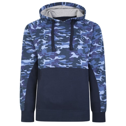 KAM Camo Panelled Overhead Hoody Navy